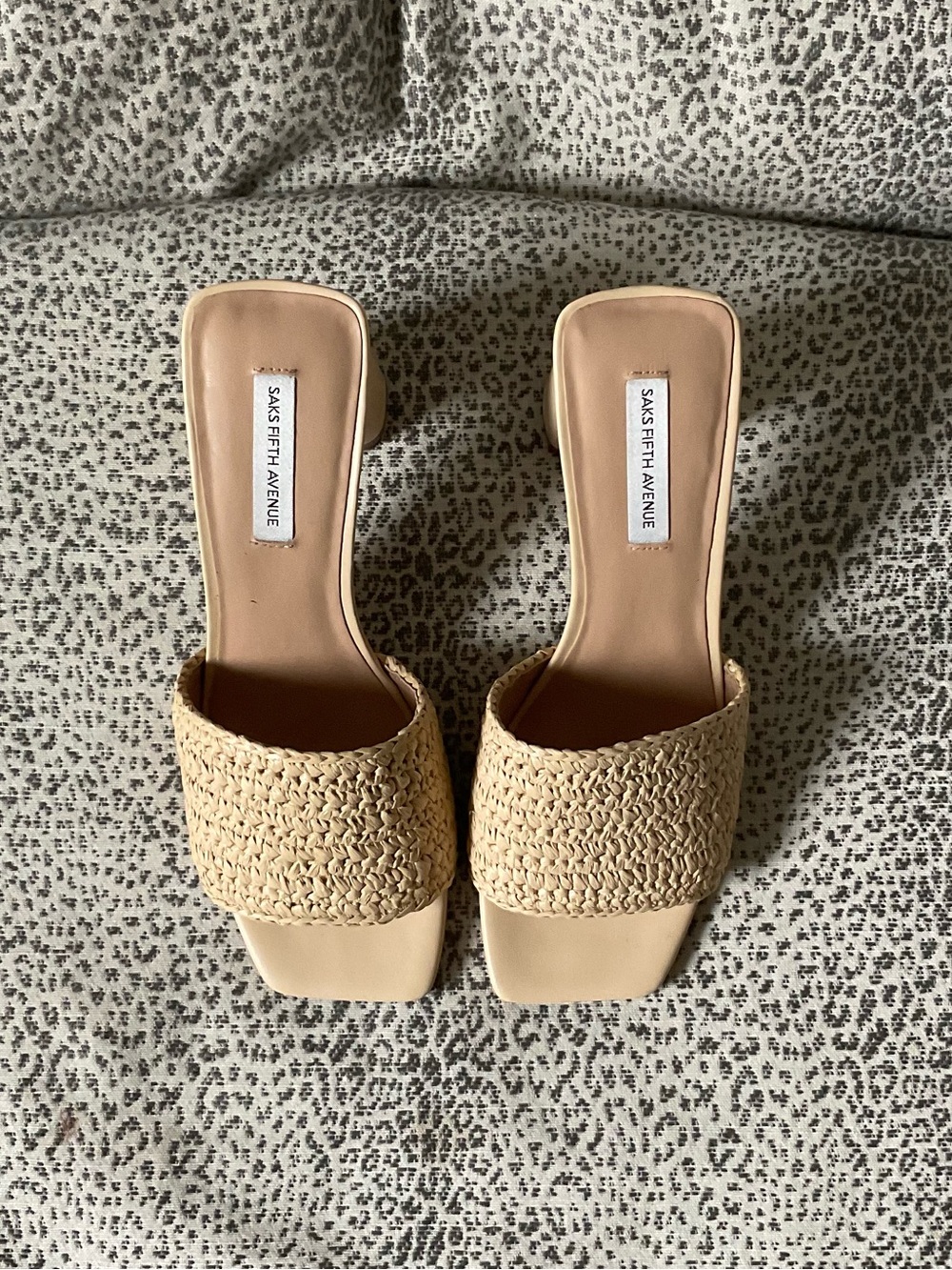 Saks Fifth Avenue Woven Square-Toe Slide Mules - Beige